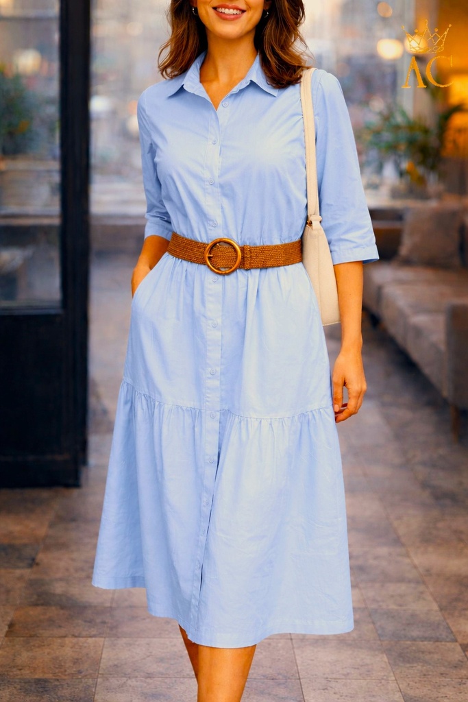 Dress Oktawian nm100 2 tiered bell skirt collar nacré buttoned through