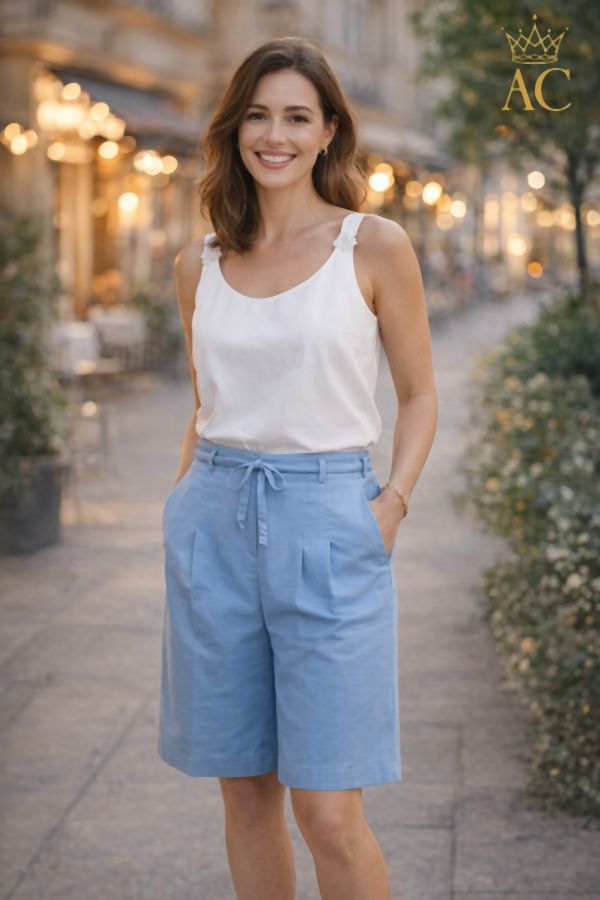 Short Qaasim nm100 elastische taille striklint subtiele plooival steekzakken tot boven knie