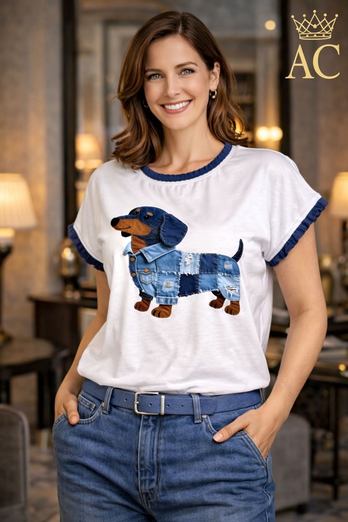 T-shirt Oana nm95 teckel coton patch veste en jean