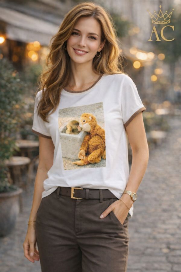 T-shirt Neriah nm95 tricot borduur oplegprint aapje baksteen