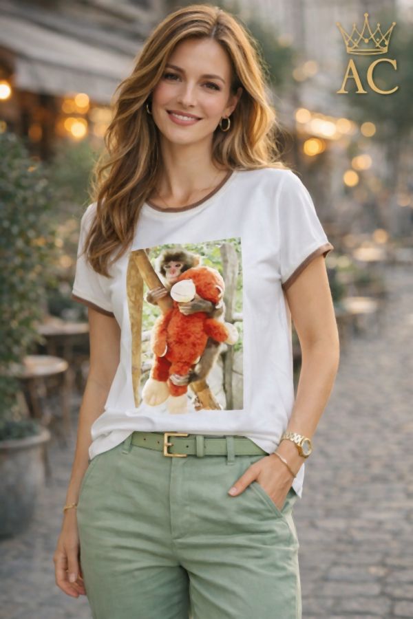 T-shirt Navayo nm95 jersey border overlay print monkey bamboo