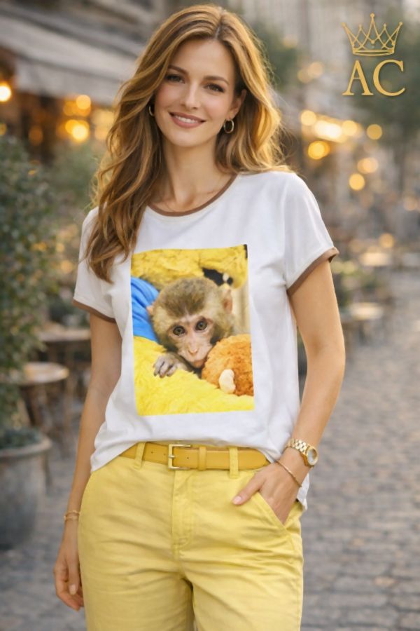 T-shirt Noalise nm95 jersey brodé superposé imprimé singe avec doudou