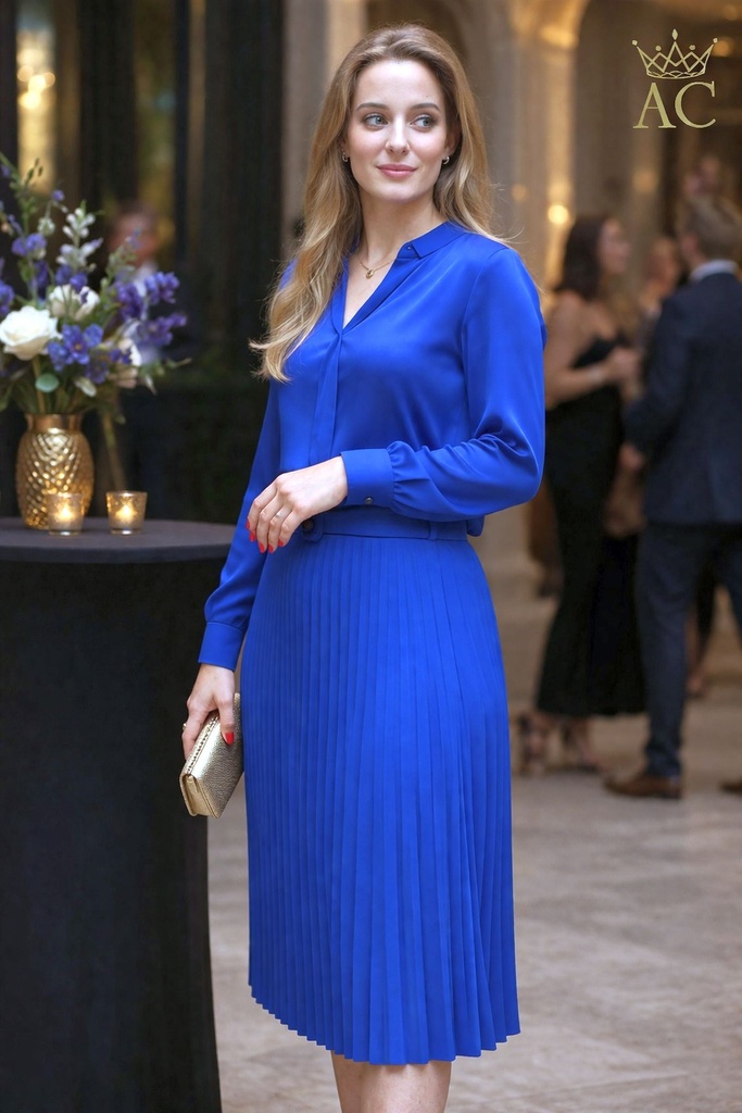 Odina crepe pleated skirt with fabric-covered waist belt