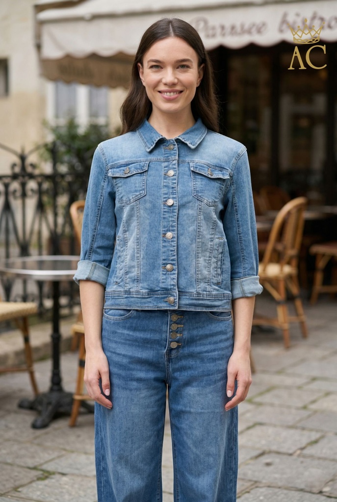 Denim jacket Orla nm65 kraag metalen knopen 2 borstzakjes