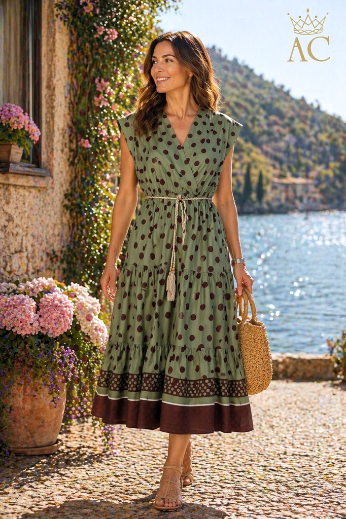 Summer dress Olmo nm100 dots and hem band 3 stage bell skirt