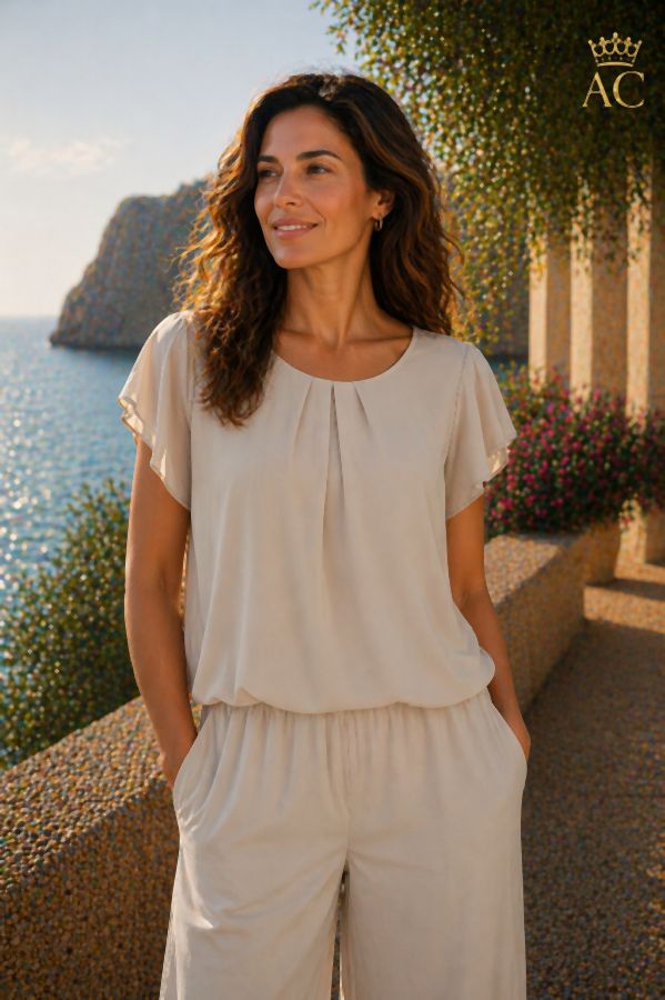 Blouse Pomme nm44 springplooien gepofte zoom mouw volant