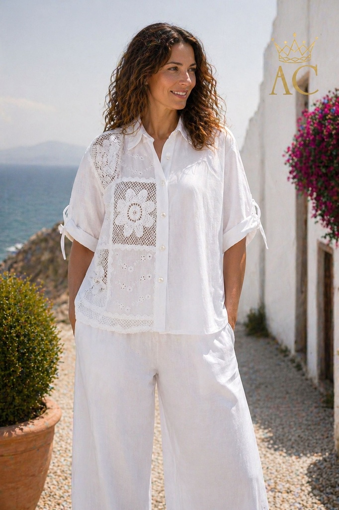 Blouse Obadja nm100 patch gebloemde netstof ajour geborduurd 