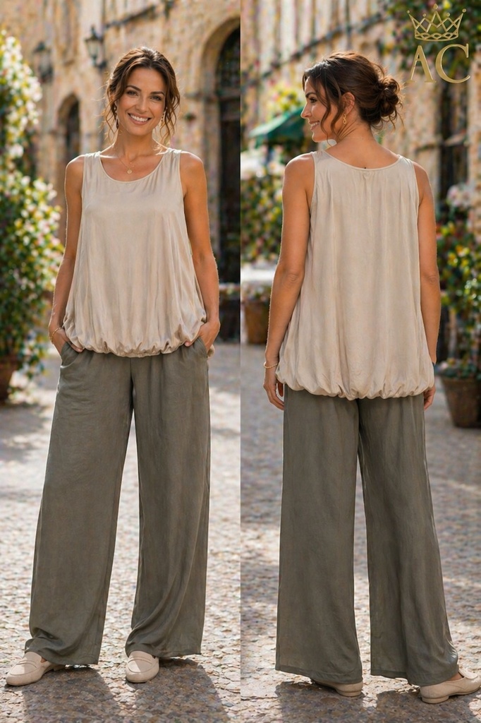 Top Silas nm95 silk sleeveless puffed invisible hem edge with longer back panel