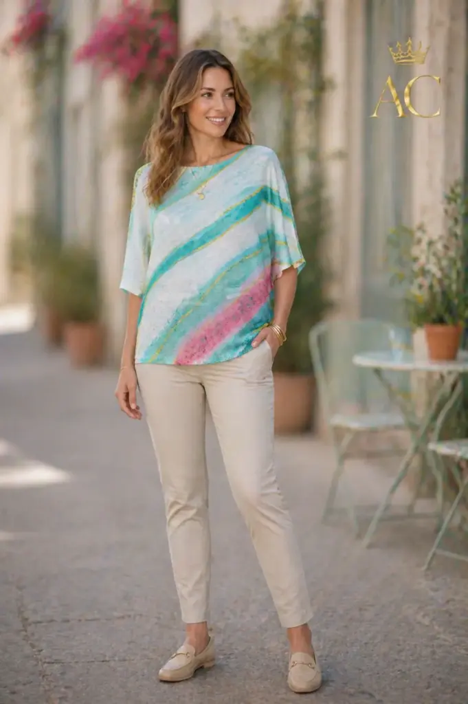 Tricot shirt Stacey nm50 diagonale strepen vleermuismouw