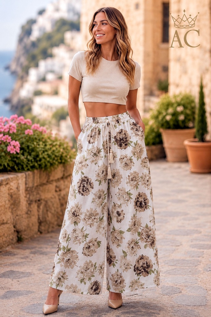 Pantalon Nouafel nm85 rose imprimé pantalon stretch à cordon de serrage