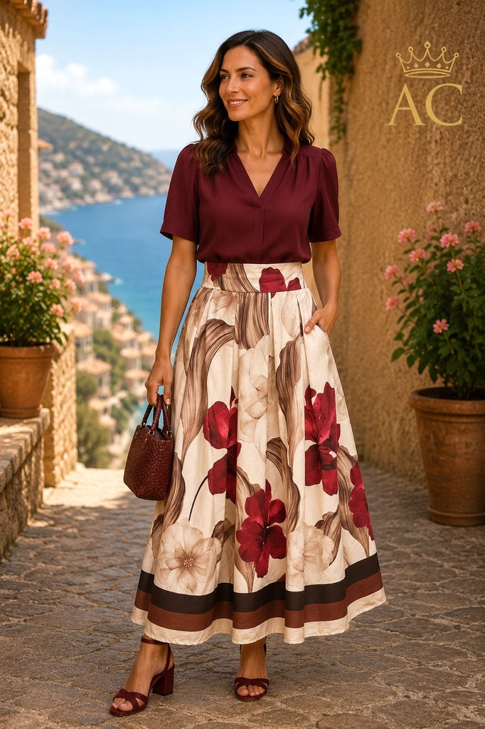 Bell skirt Ubaidah nm100 XL floral striped hemline