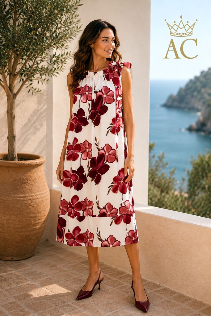Dress Oger nm100 floral off-shoulder with bow in viscose