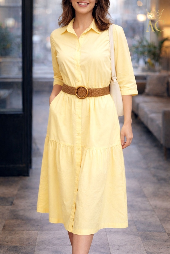 Dress Oktawian nm100 2 tiered bell skirt collar nacré buttoned through