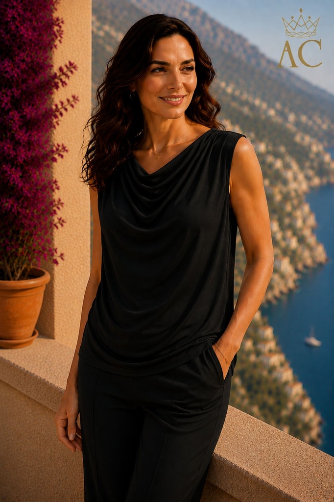 Top Polina nm85 drapagekraag mouwloos