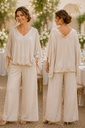 Blouse Skyler nm97 brillant col en V devant et dos manches larges et ourlet bouffant