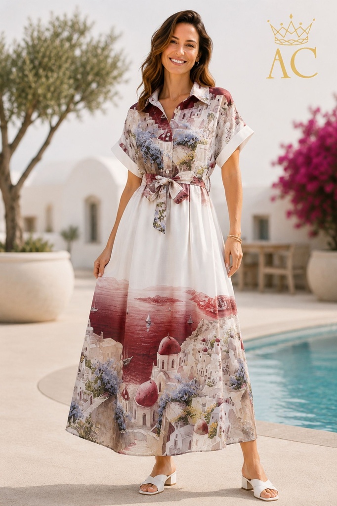 Dress Pawel nm85 sea view shirt collar button closure bow ribbon