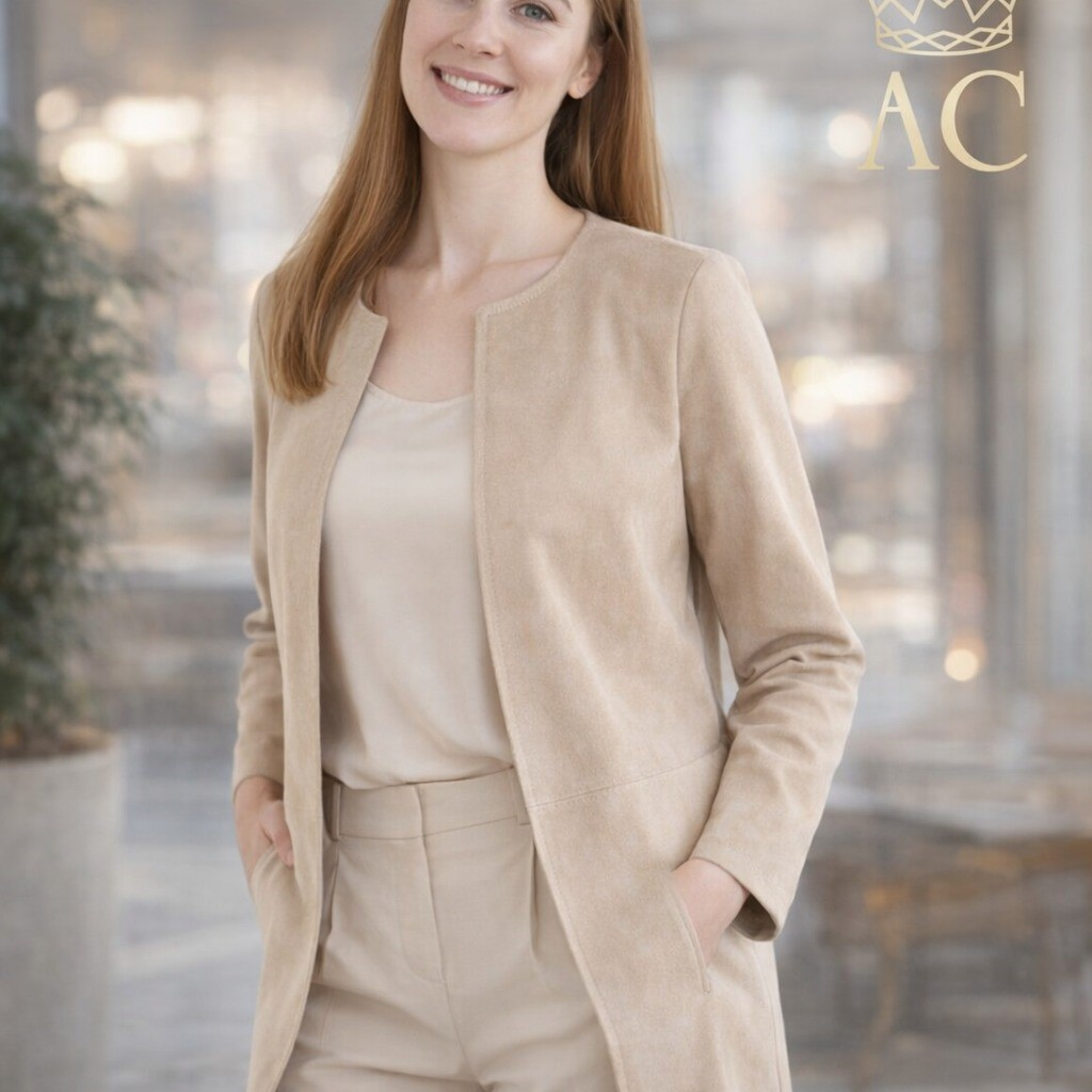 Veste 7/8 Toon en éco-daim, col rond sans col