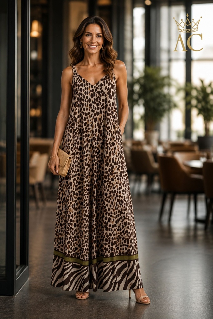 Perle nm100 Leopard-Print Jumpsuit with V-neck, Open Back, and Medium Straps