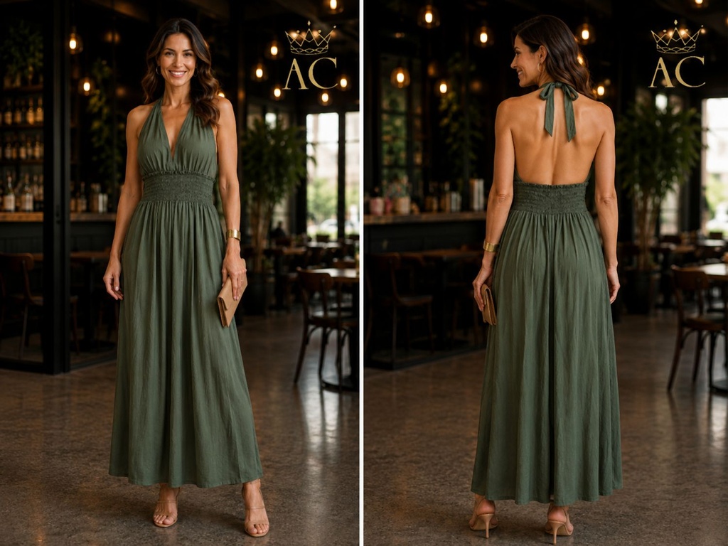 Robe dos nu Penny, nouée, avec smocks sous la poitrine et bonnets rembourrés