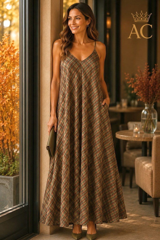 Robe longue en satin Vik, satin madras, bretelles spaghetti, coupe trapèze extra-large