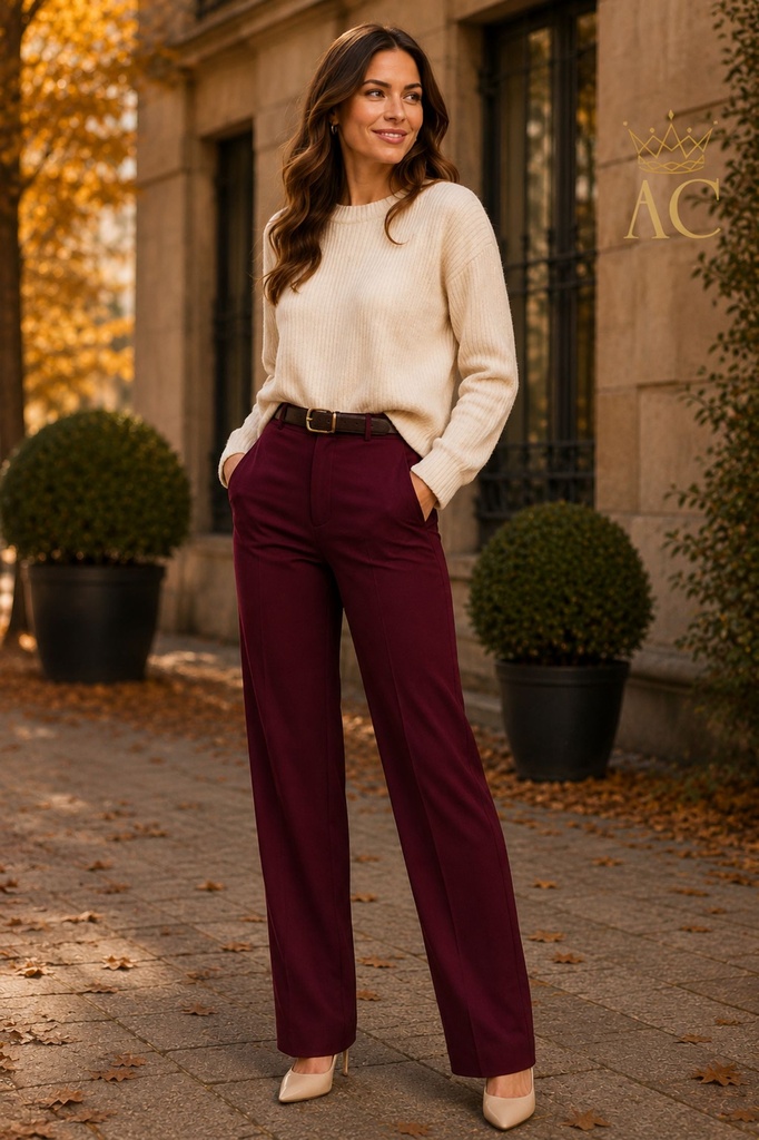 Tibor M65 Gabardine Mom's Fit Trousers with Pleats, Medium, Eco-Leather Belt