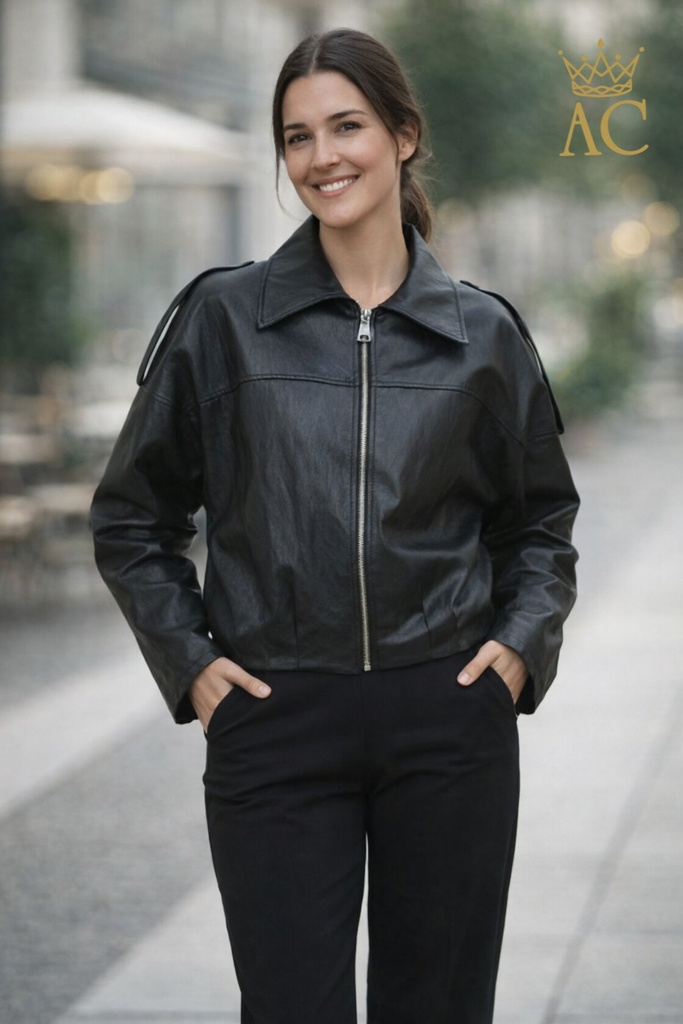 Blouson bomber Prosper nm55 en cuir écologique à plis élastiques