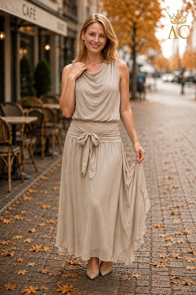 Silk bell-shaped skirt, Pavel nm100, double-layer viscose jersey waistband