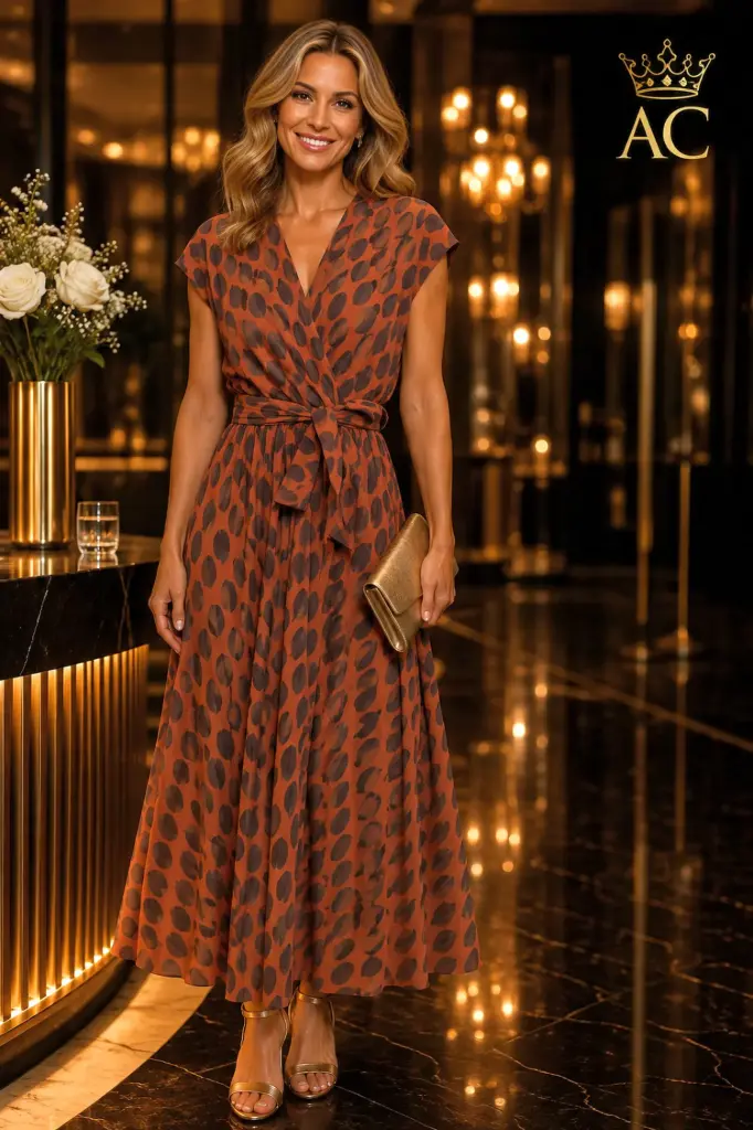 Pasquale nm98 Long Cotton Dress with Crossed Neckline, Oval Cutout, Bow Ribbon, and Wide A-Line Silhouette