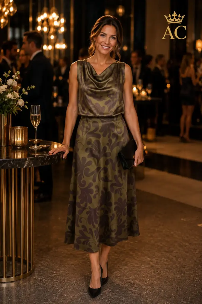 A-line skirt with an elastic waistband and a baroque pattern