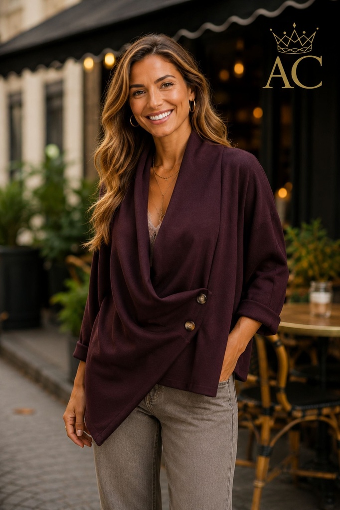 Petros Cardigan with Asymmetrical Shawl Collar and 2 Buttons
