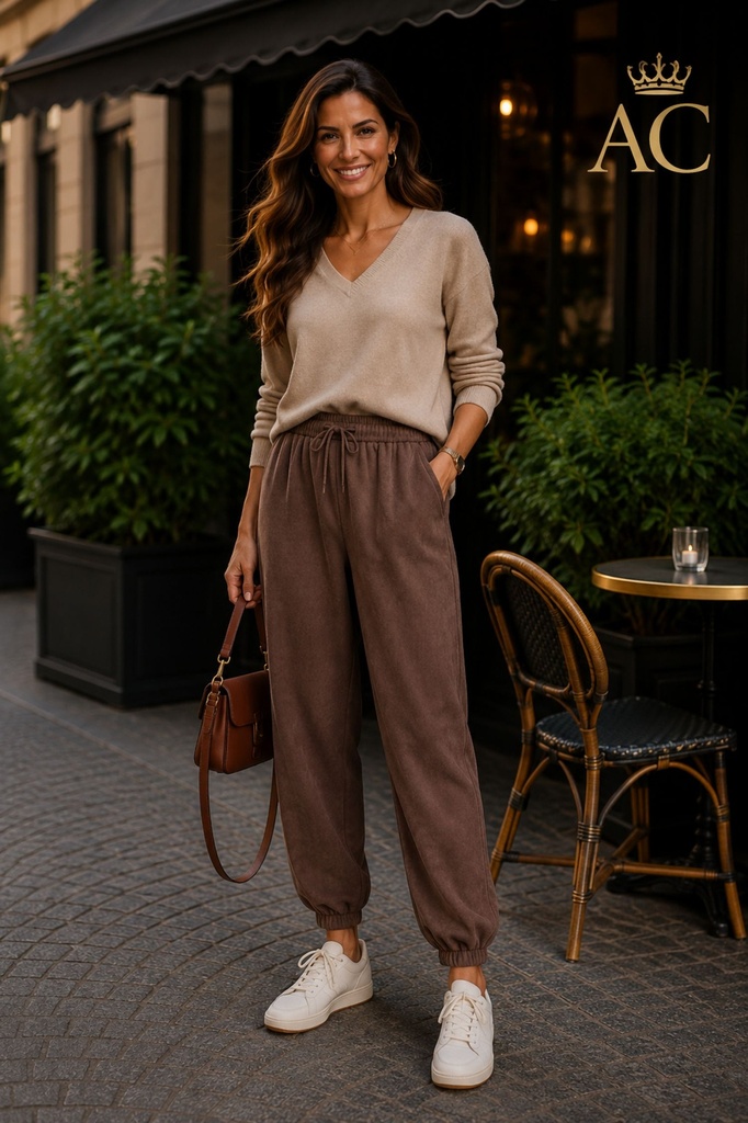 Priyanka Suede-Look Pants with Drawstring, Elastic Waist, and Side Pockets