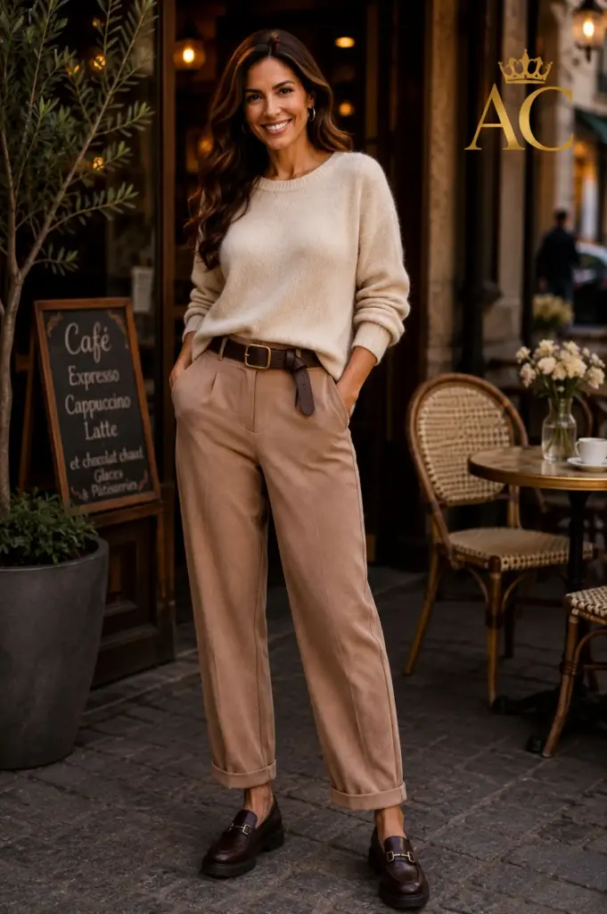 Broek Pei nm62 steekzakken elastische taille ecolederen ceintuur