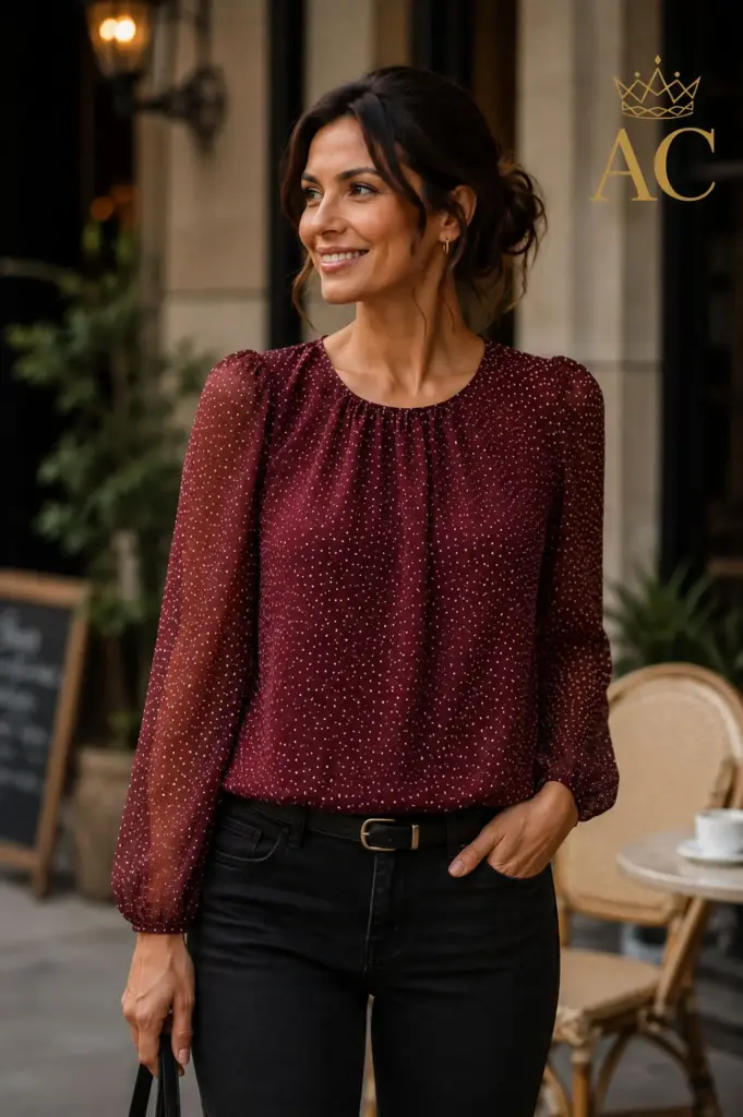 Blouse Pau ronde hals gepofte taille gepofte mouwen rugsplitje met knoopje