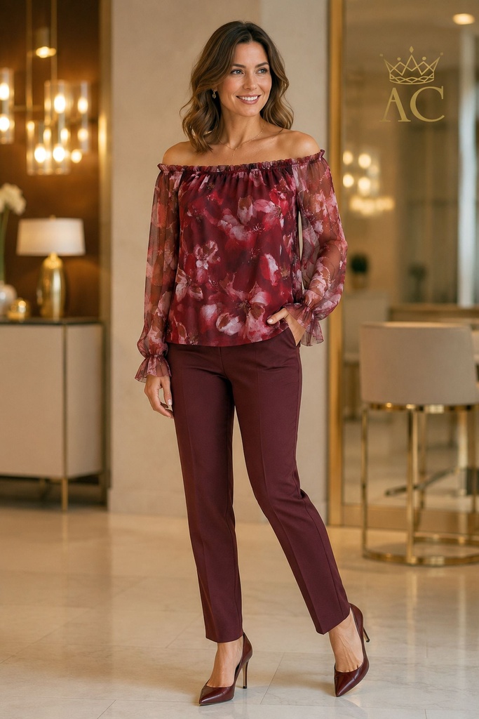 Blouse Verena nm38 netstof gebloemd off shoulder  