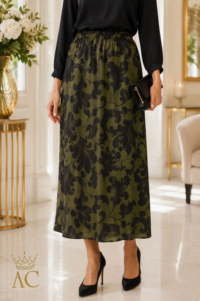 Rok Sill barok bloemenpatroon soepelvallend recht elastische taille