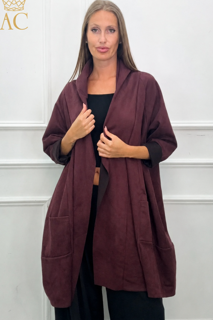 Jas Vaya eco suede wijde sjaalkraag gebombeerde jas