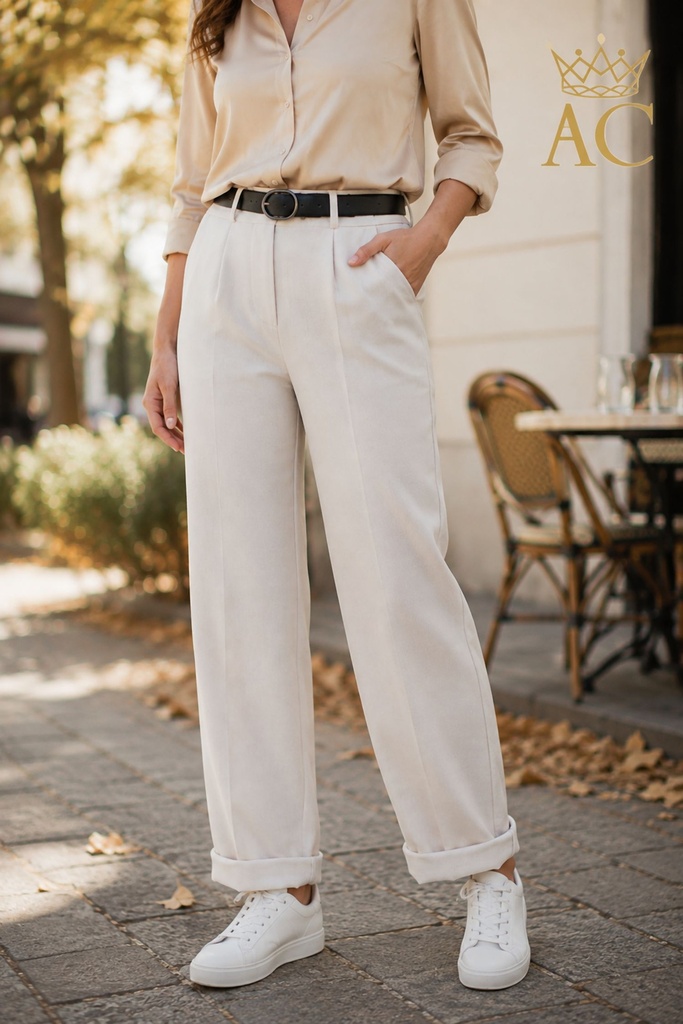 Pantalon Steef nm38 streepjespatroon rib voorplooi ecolederen riem