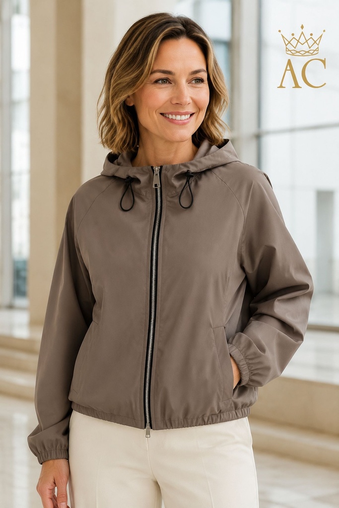Venne Techno Wind Jacket with Hood, Drawstring, and Puffed Waist with Zipper