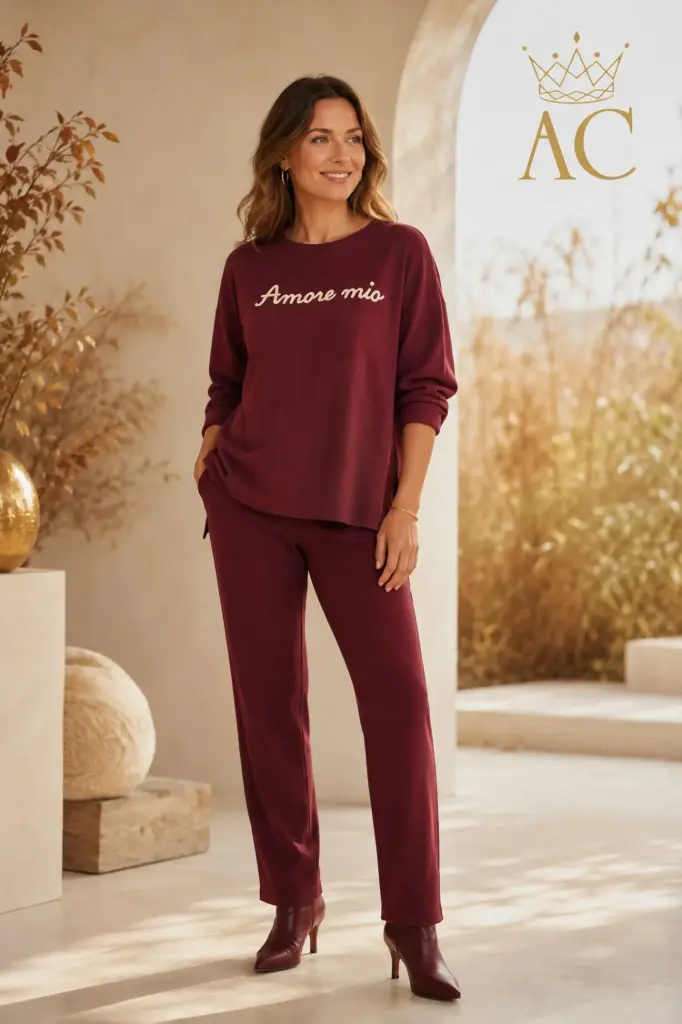 Tosca Amore mio sweater with 2 side pleats, open neckline, and 3/4 sleeves