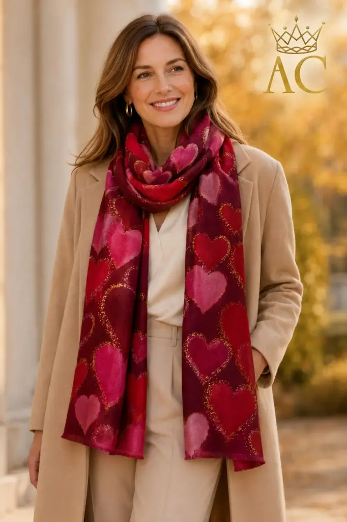Thyra Scarf, NM100, Heart Print with Gold-Plated Accents
