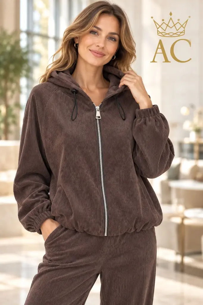 Vinay Jacket with Ribbed Velour Hood and Zipper