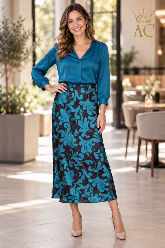 Rok Sill barok bloemenpatroon soepelvallend recht elastische taille