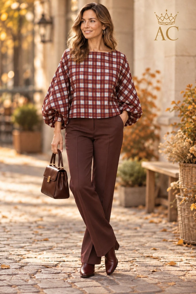 Blouse Tahnee nm100 madras 4 couleurs, col ouvert, manches chauve-souris