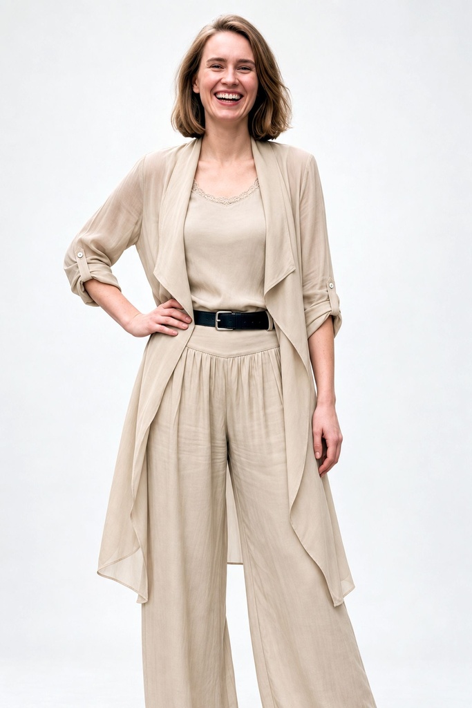 Pilou Silk Cardigan, 100% silk, pointed collar, cuffs, drawstring