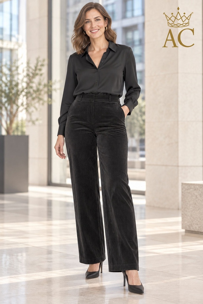 Comfy broek Vian geribde velours hoge taille 2 insteekzakken 