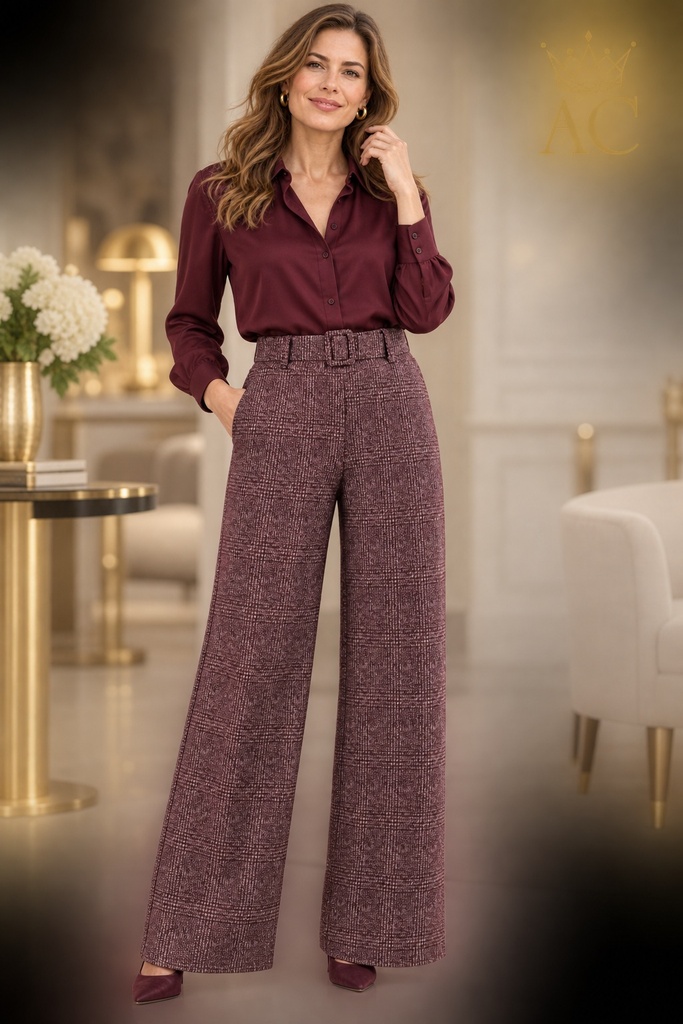 Broek Viva nm34 prince de galles stofovertrokken riem rechte pijp