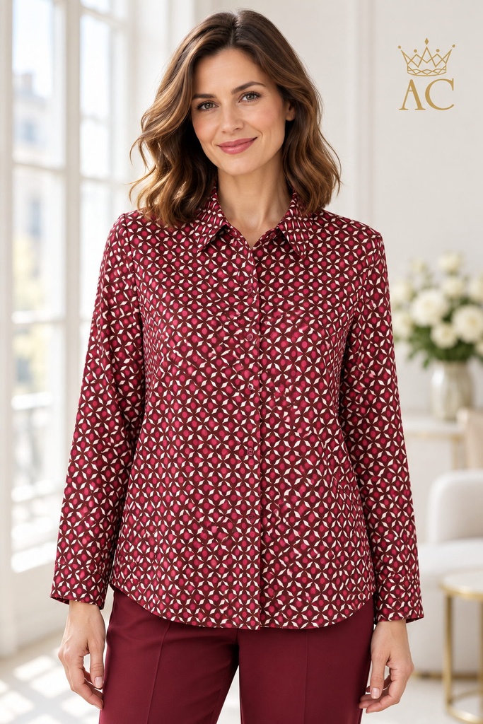 Blouse Viraaj nm20 zeesterren viscose jersey kraag nacré doorgeknoopt plus size