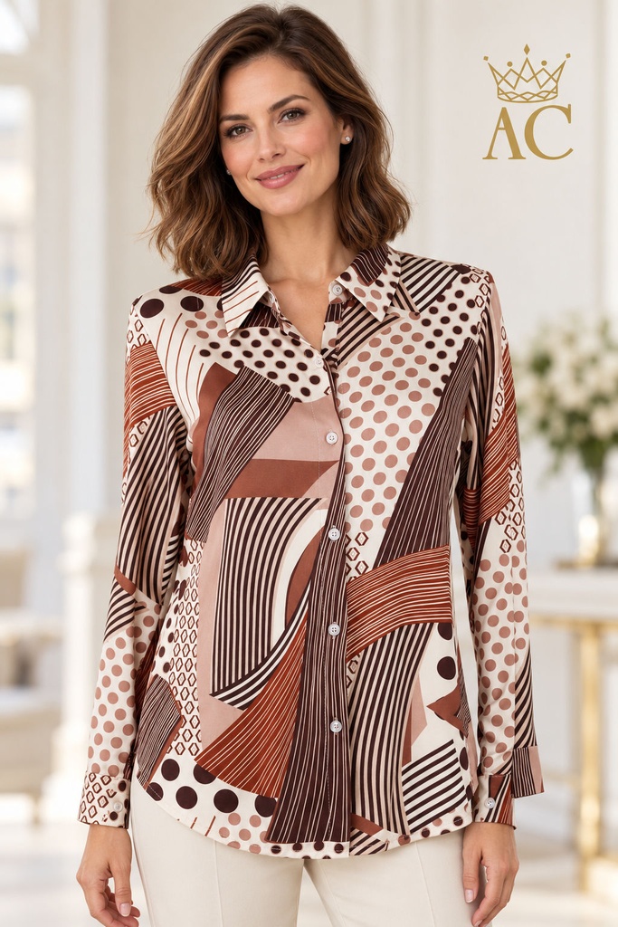 Chemisier Vasilis nm20 à motifs de bulles et de rayures, col nacré boutonné, en jersey de viscose