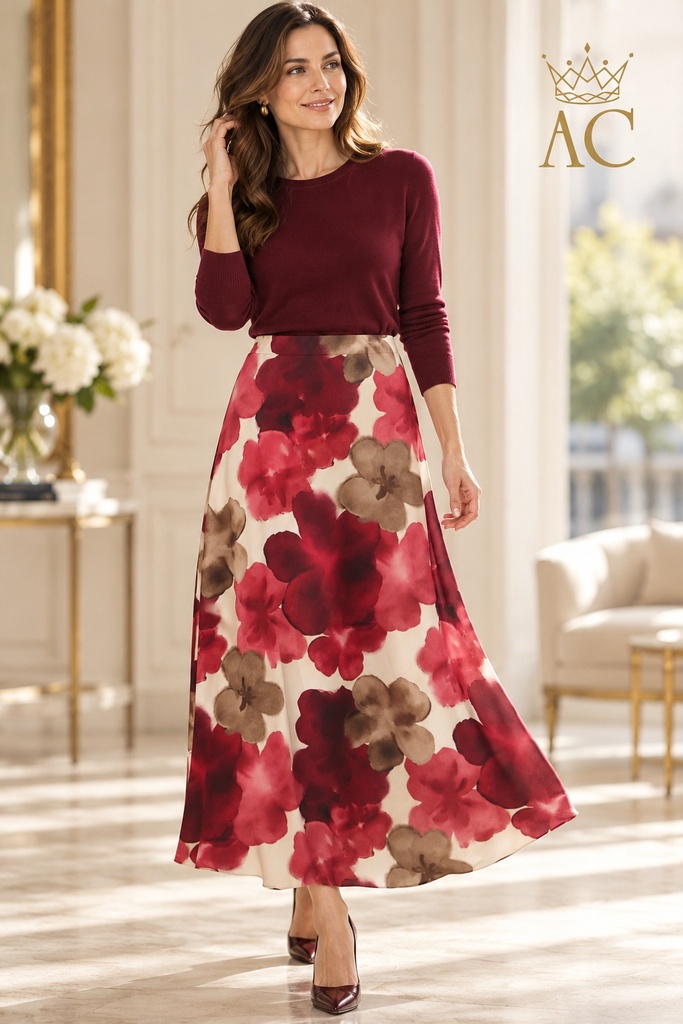 Pibbe Godet XL Skirt with Watercolor Flowers