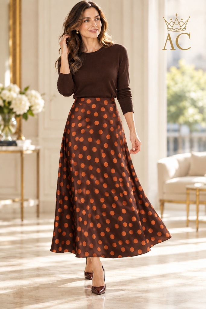 A-line skirt with a polka-dot pattern